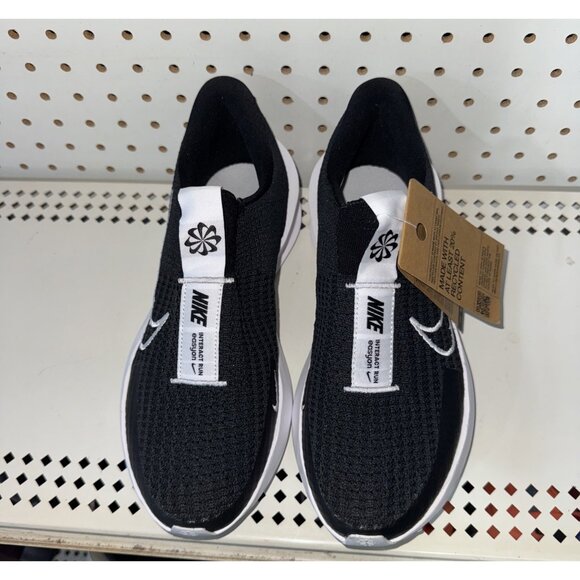 Nike Interact Run EasyOn Mens Athletic Slip On Running Shoes Size 8 Black White - Picture 4 of 8